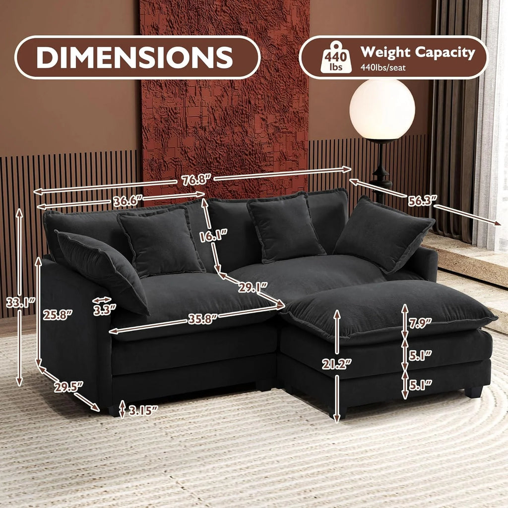 Ihanherry 146" U-Shaped Modern Sofa Modular Sectional Cloud Couch with 2 Ottoman, 6-Seat Chenille Deep Seat Sofa with 6 Pillows for Living Room, Bedroom and Apartment, Grey