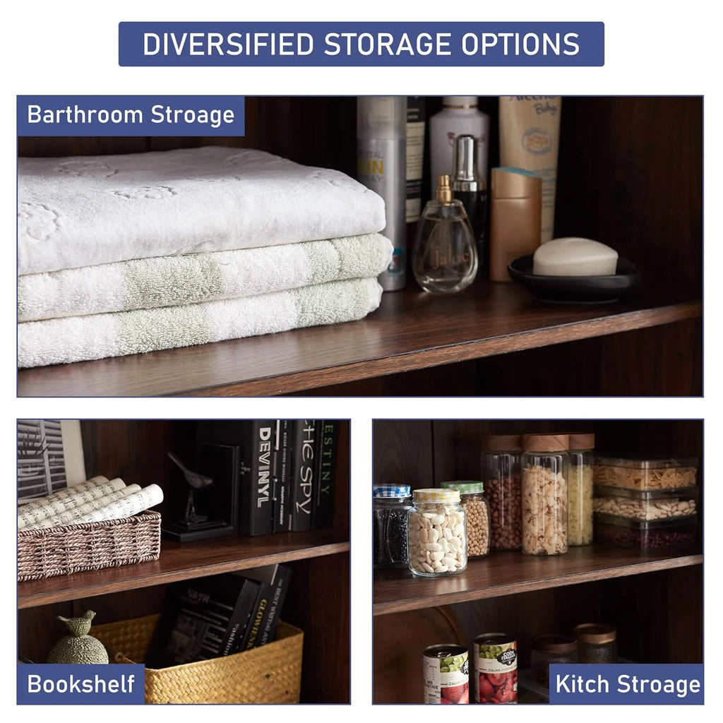 JXQTLINGMU Farmhouse Kitchen Pantry - 72" Tall Wood Kitchen Storage Cabinet with Adjustable Shelves and 2 Barn-Style Doors and Drawers