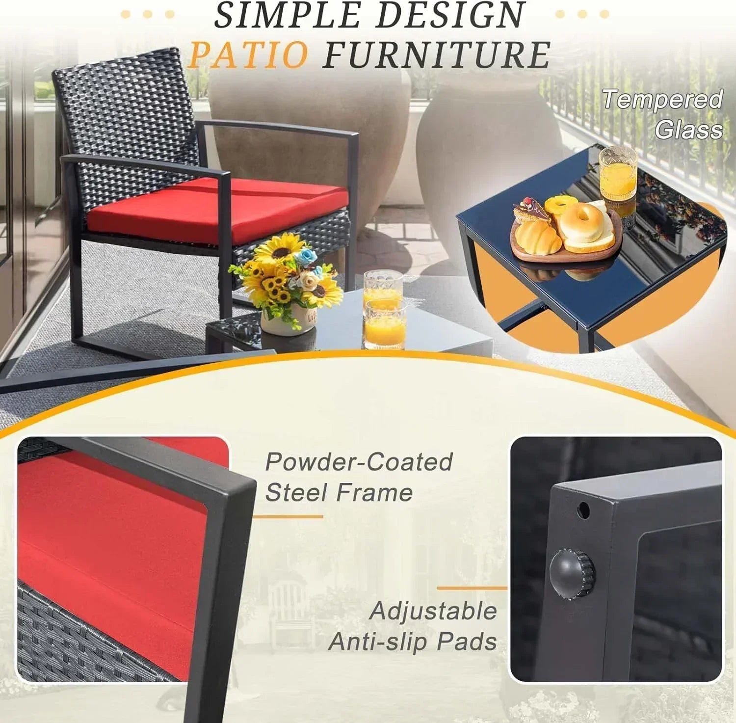 Flamaker 3 Pieces Patio Set Outdoor Wicker Furniture Sets Modern Rattan Chair Conversation Sets