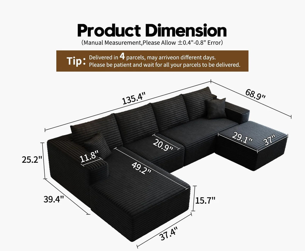 107.5" Cloud Modular Sectional Sofa Couch with L-Shape Chaise,Modern Minimalist Upholstered Couches