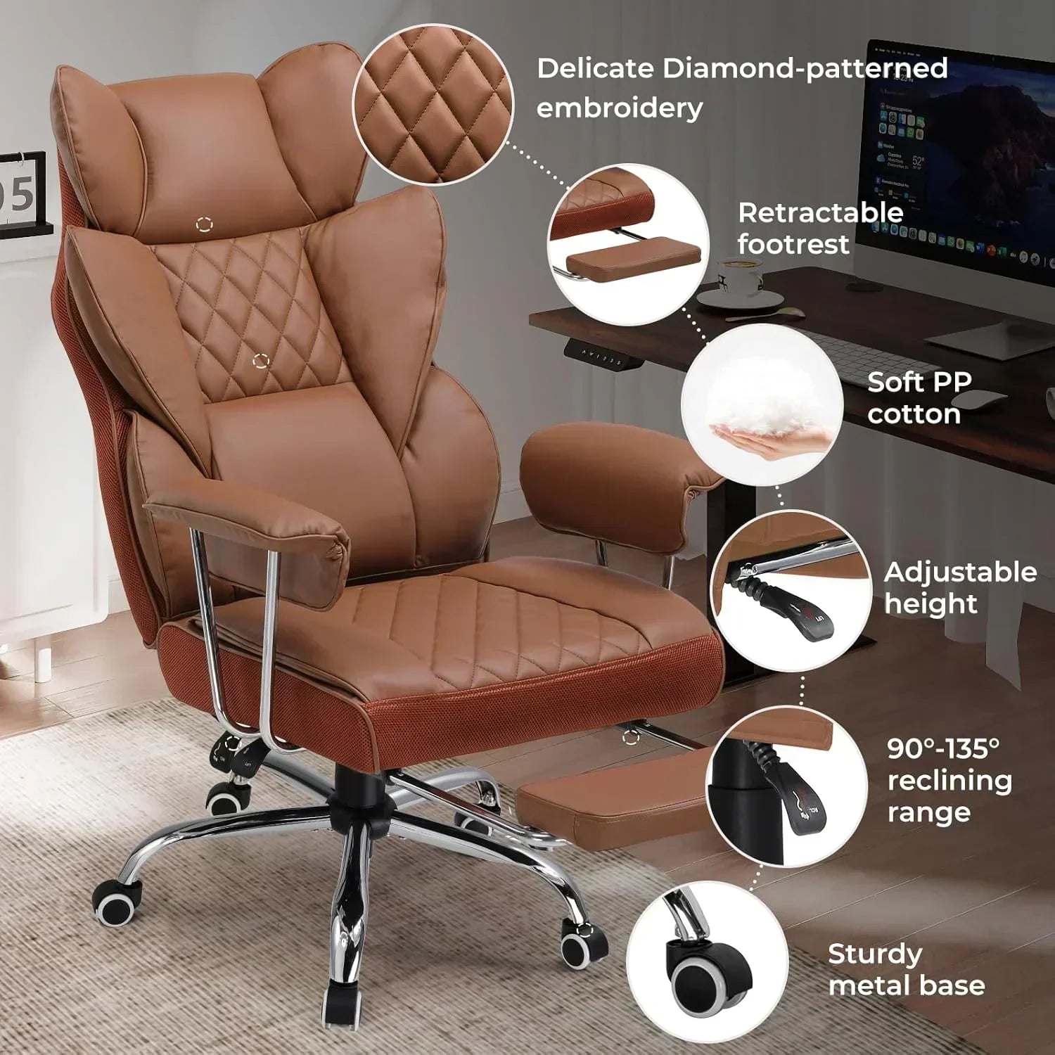Large high back office chair high back leather gaming chair with footrest