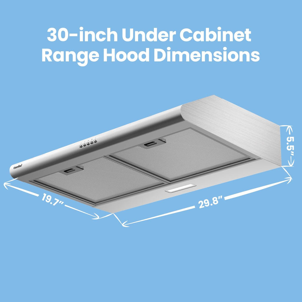 Comfee 30" Under Cabinet Ducted/Ductless Convertible Slim Vent Durable Stainless Steel Kitchen Reusable Filter