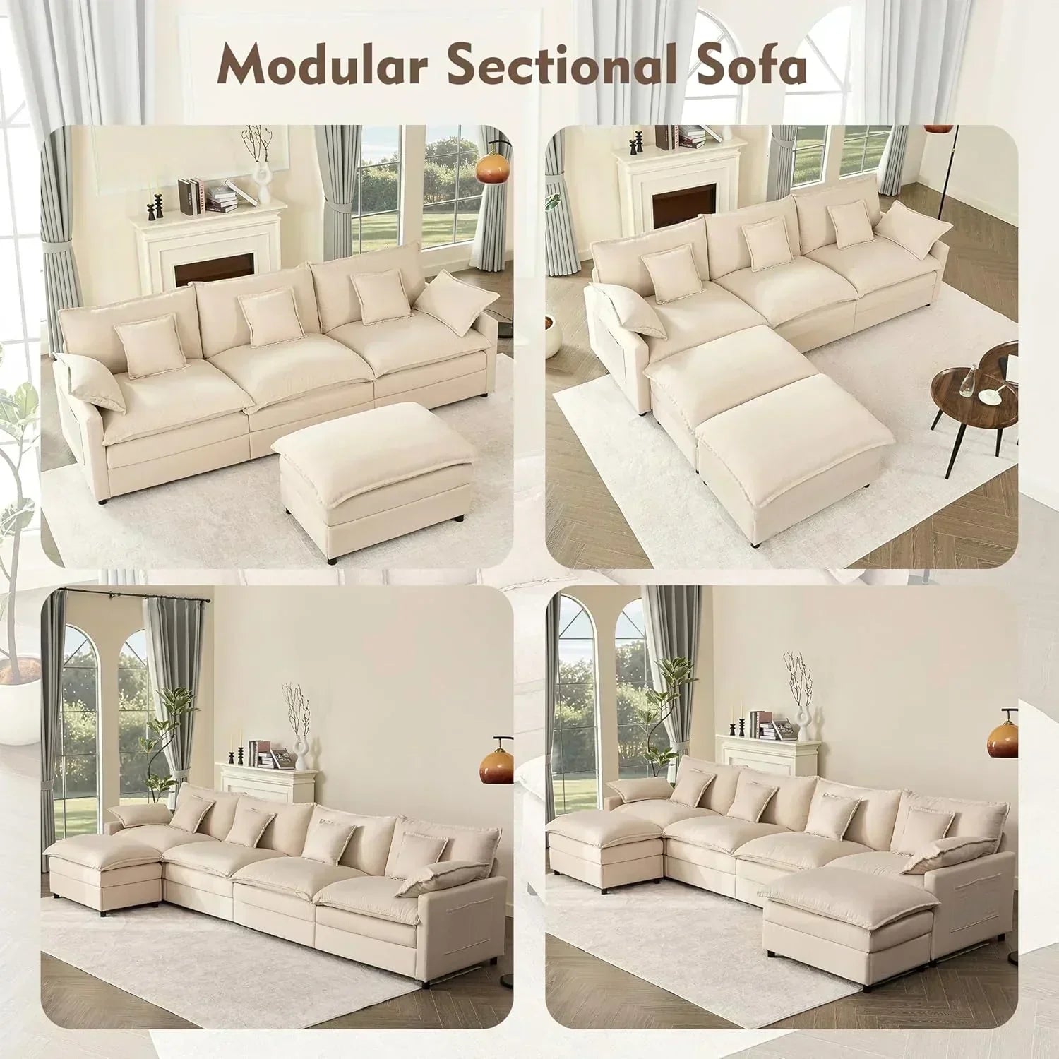108" U-shaped sofa modular sofa three-seater comfortable cloud sofa
