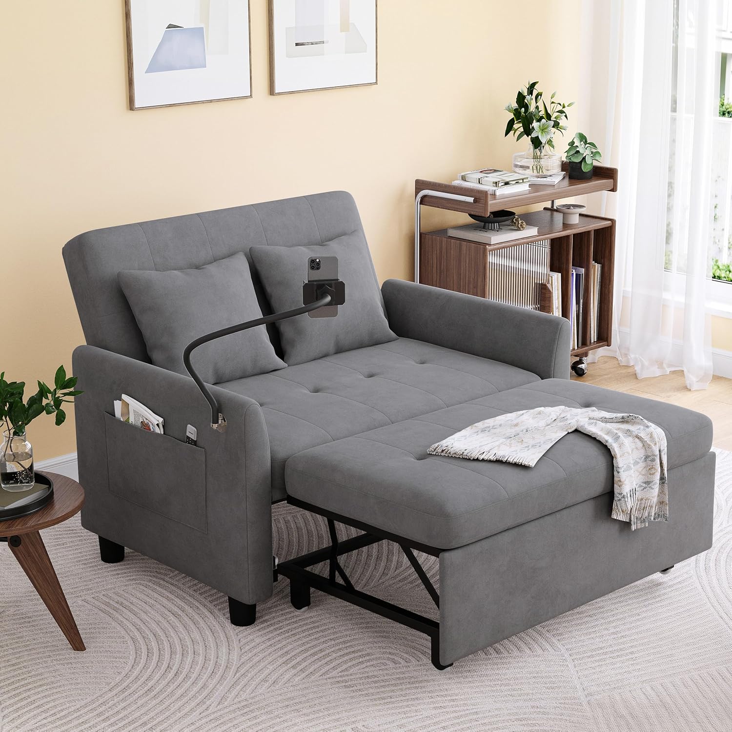 Sleeper Sofa Bed, 3 in 1 Convertible Sleeper Couch Bed Pull Out, Small Loveseat Sofa, Futon Sofa Bed Full Size, 46" Velvet Love Seat