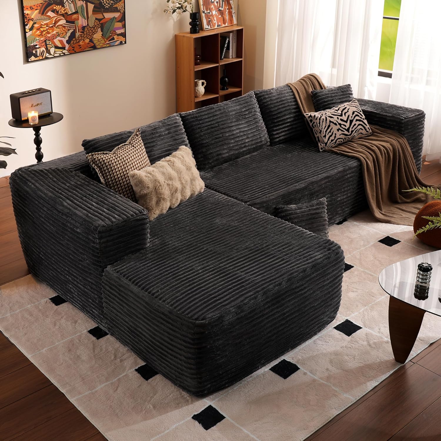 Ovios 104" Cloud Section Sofa L-shaped lounge chair, modern modular sofa