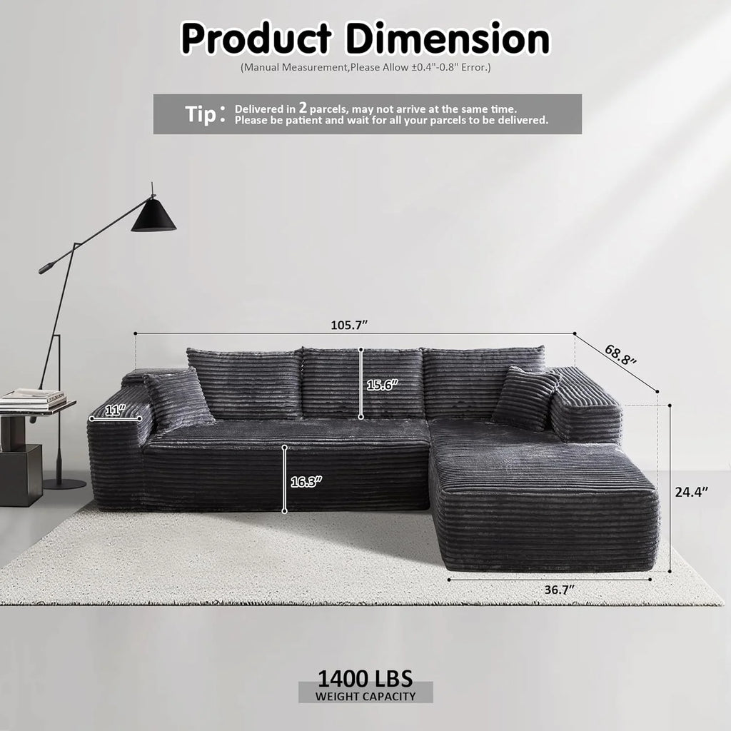 Ovios 104" Cloud Section Sofa L-shaped lounge chair, modern modular sofa