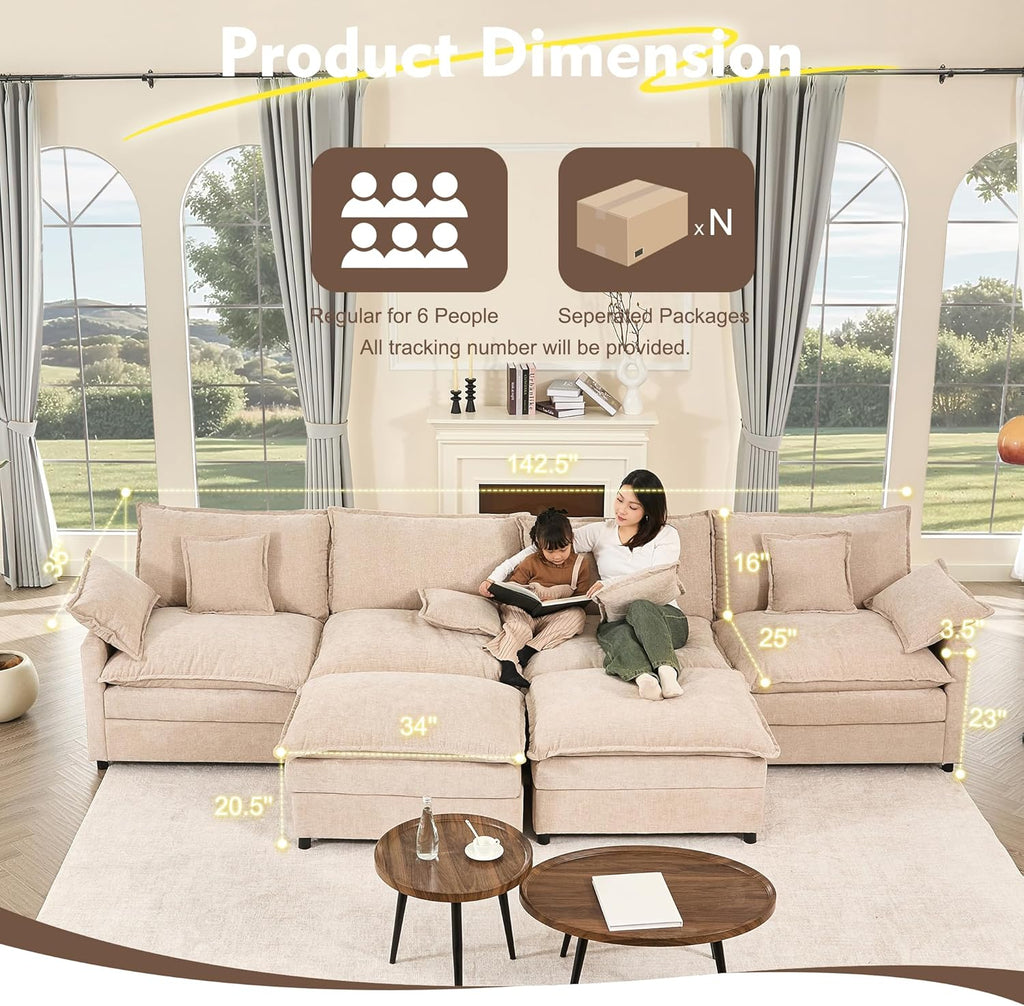 108" U-shaped sofa modular sofa three-seater comfortable cloud sofa