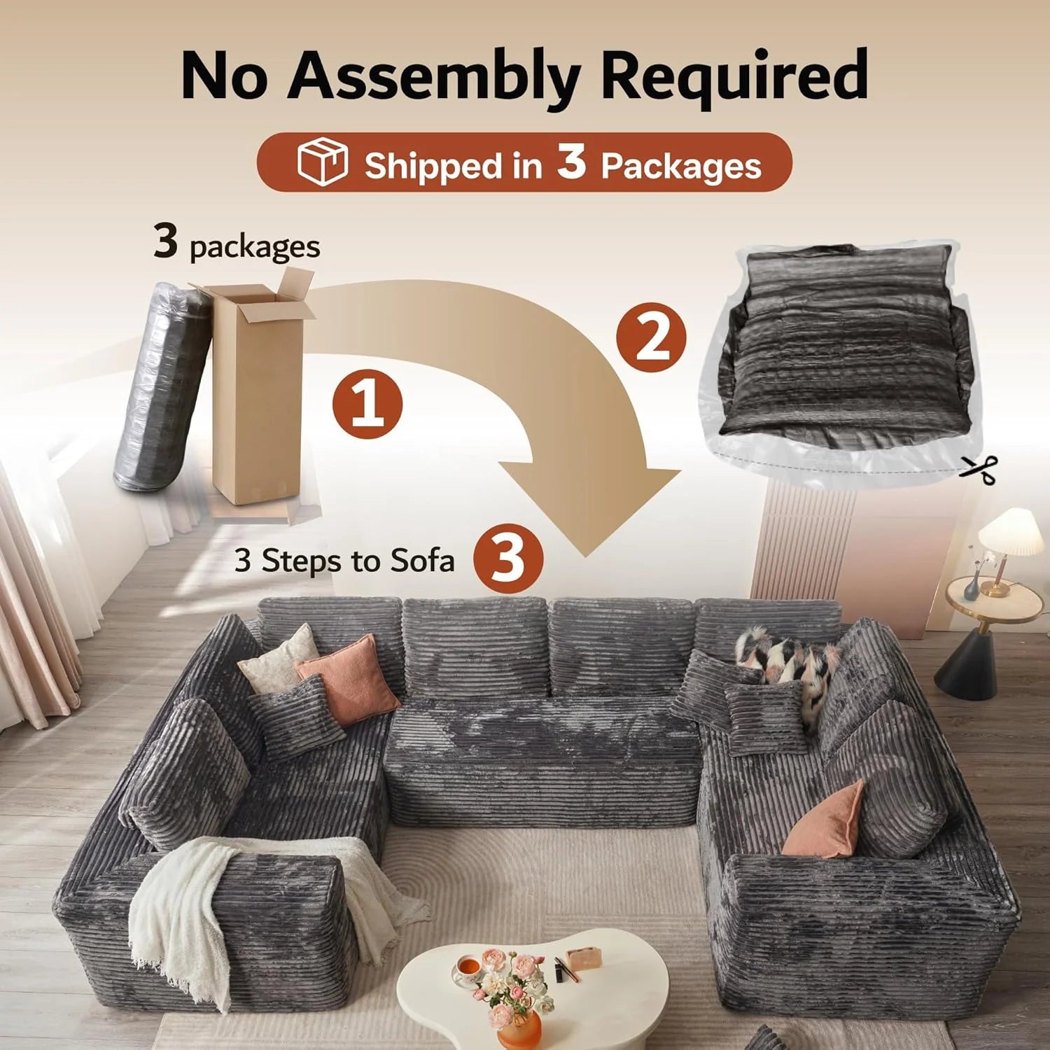 Ovios 104" Cloud Section Sofa L-shaped lounge chair, modern modular sofa