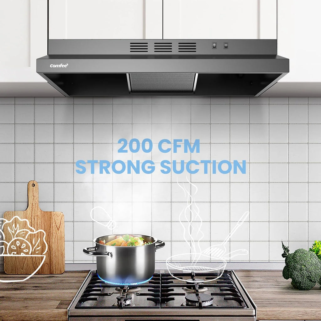 Comfee 30" Under Cabinet Ducted/Ductless Convertible Slim Vent Durable Stainless Steel Kitchen Reusable Filter