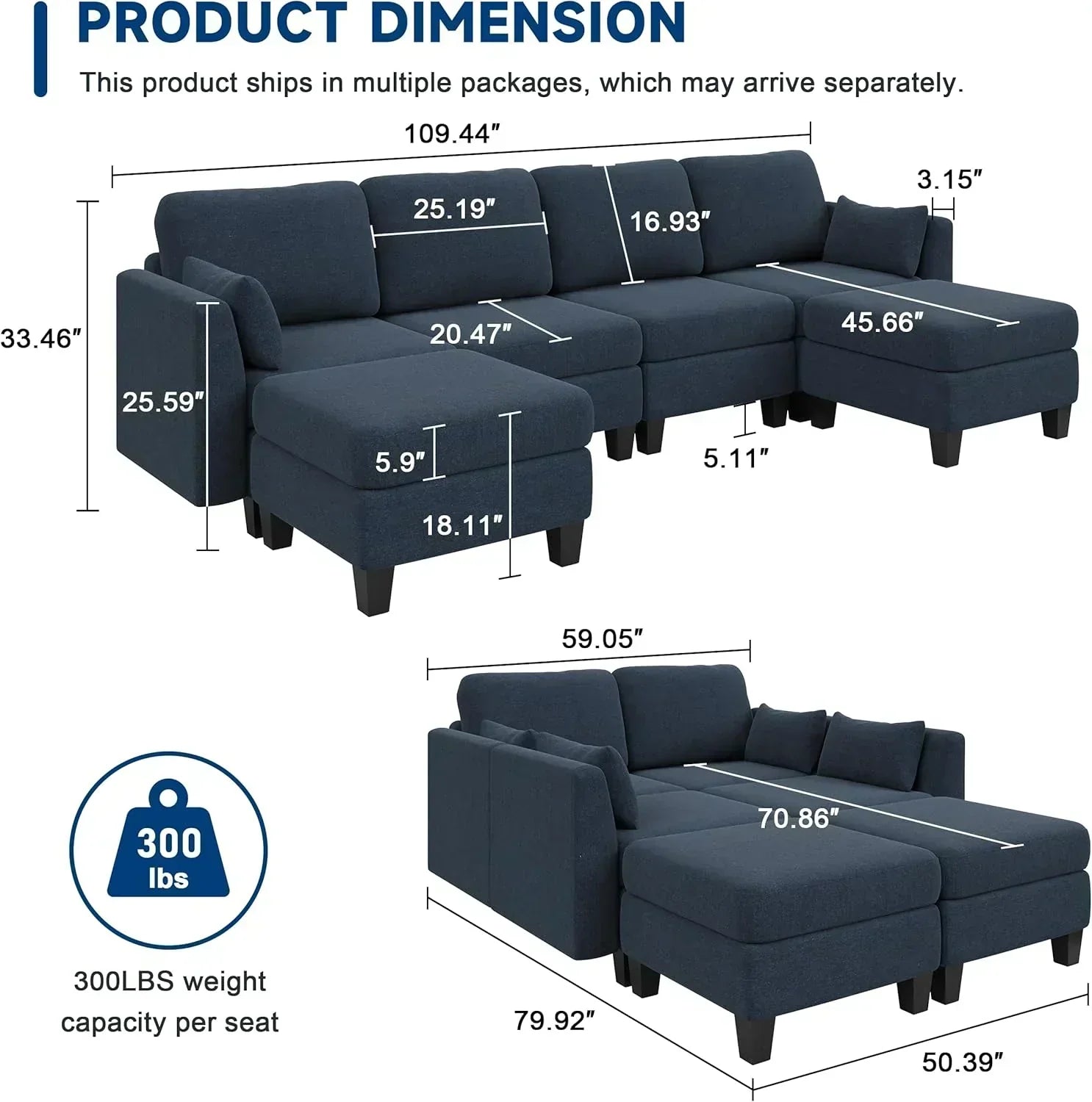 Modular Sectional Sof Convertible U Shaped Sofa Couch with High Density Memory Foam