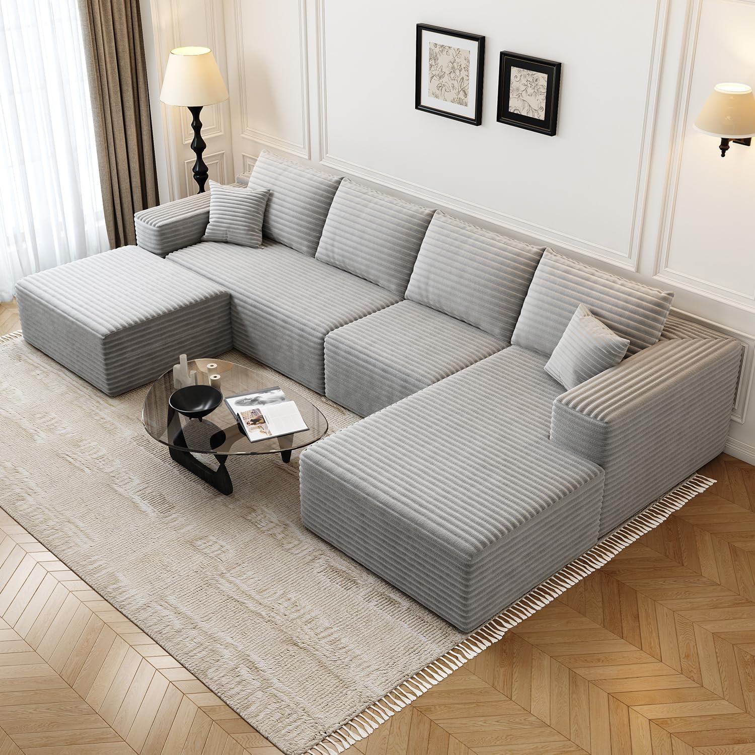 107.5" Cloud Modular Sectional Sofa Couch with L-Shape Chaise,Modern Minimalist Upholstered Couches