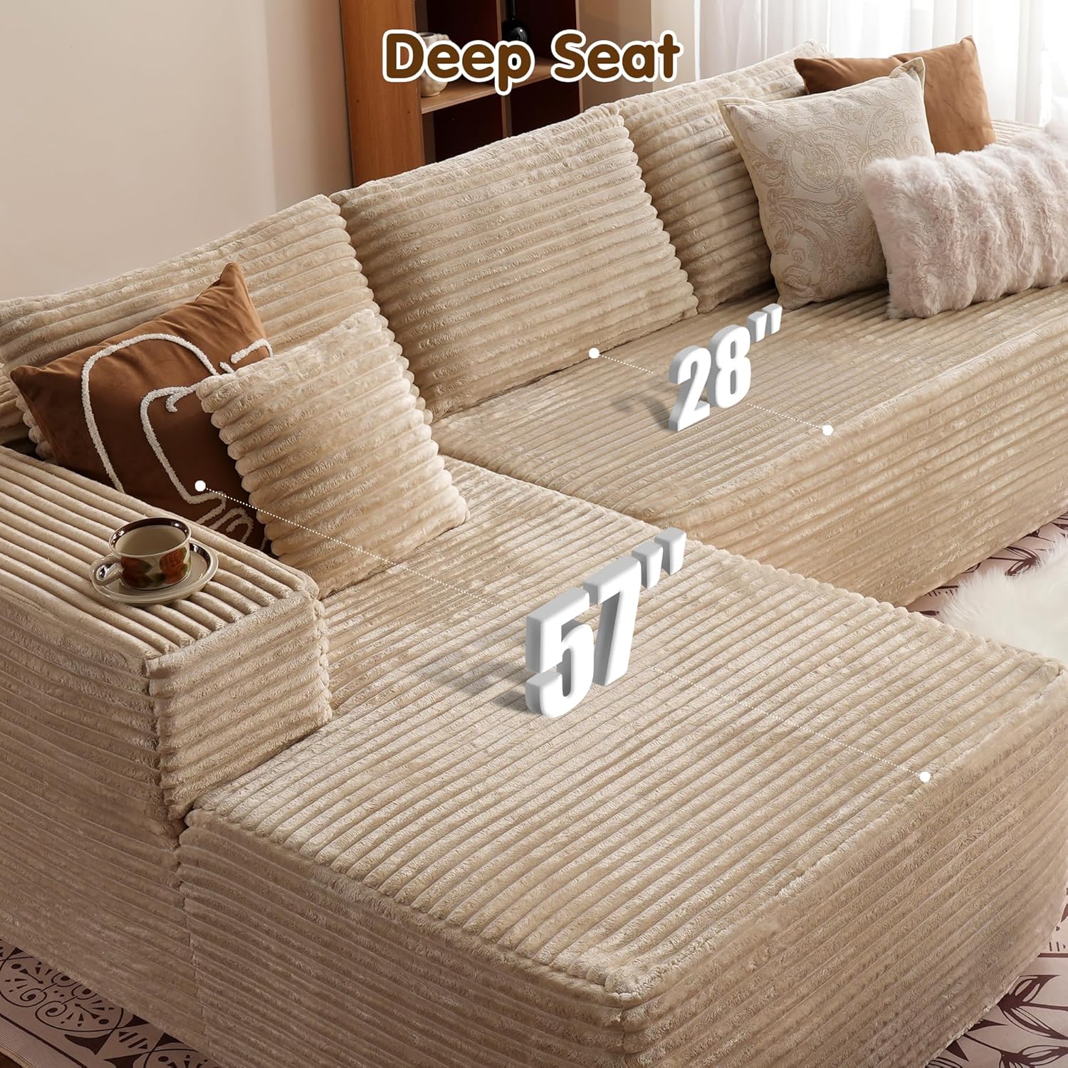 Ovios 104" Cloud Section Sofa L-shaped lounge chair, modern modular sofa