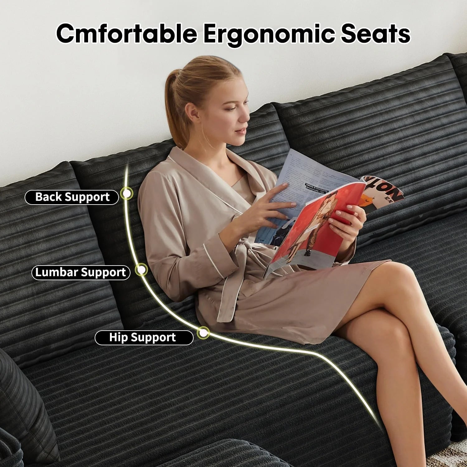 107.5" Cloud Modular Sectional Sofa Couch with L-Shape Chaise,Modern Minimalist Upholstered Couches