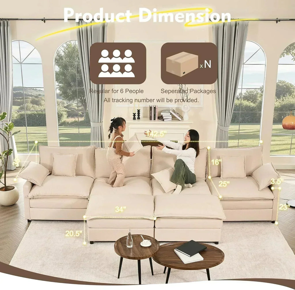 108" U-shaped sofa modular sofa three-seater comfortable cloud sofa
