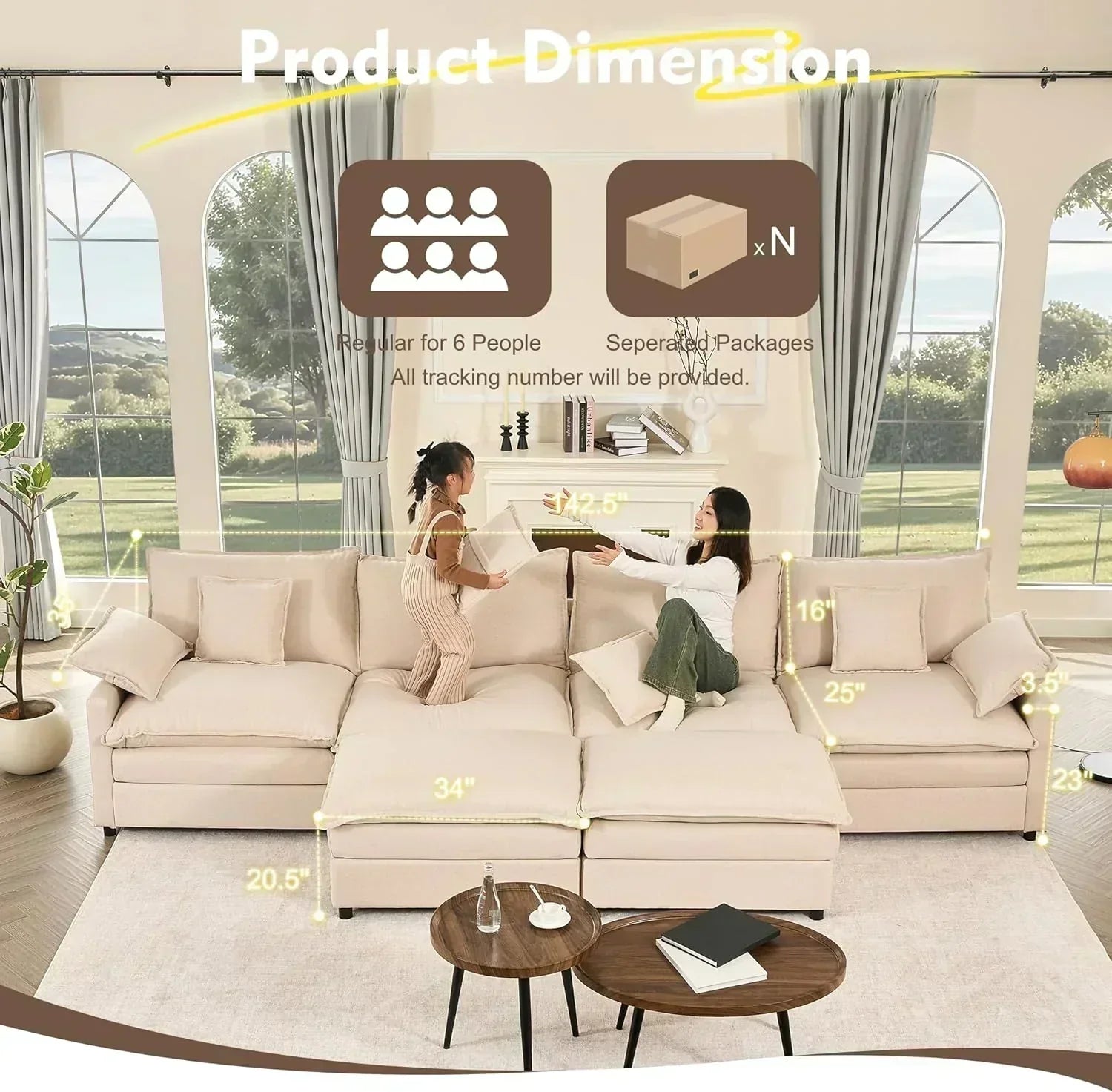 108" U-shaped sofa modular sofa three-seater comfortable cloud sofa