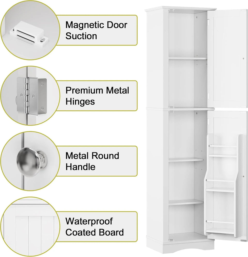 Tall Pantry Cabinet, Freestanding Storage Cabinet, Wooden Kitchen Pantry with 4 Doors and 5 Shelves, 72" Floor Cabinet Organizer