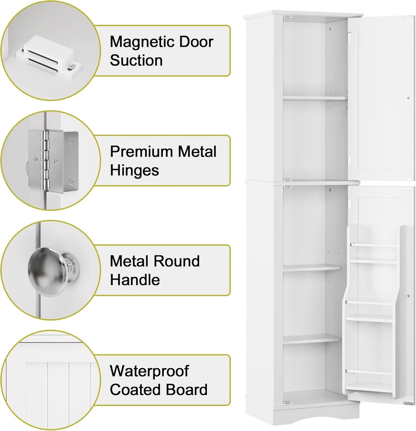 Tall Pantry Cabinet, Freestanding Storage Cabinet, Wooden Kitchen Pantry with 4 Doors and 5 Shelves, 72" Floor Cabinet Organizer