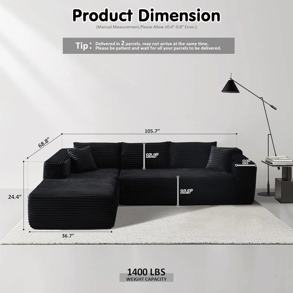 Ovios 104" Cloud Section Sofa L-shaped lounge chair, modern modular sofa